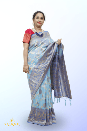  Silki Swag Cerulean Blue Kanjeevaram Saree