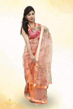 Vibrant Pretty Pop Orange Organza Saree