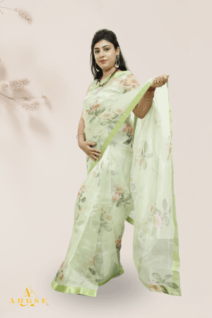 Chic Apple Green Organza Saree 