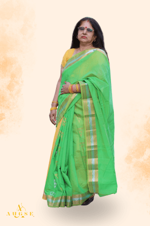 Breezy Drapes Green and Yellow Saree