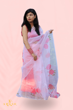 Radiant Bloom Up Pink Organza Saree